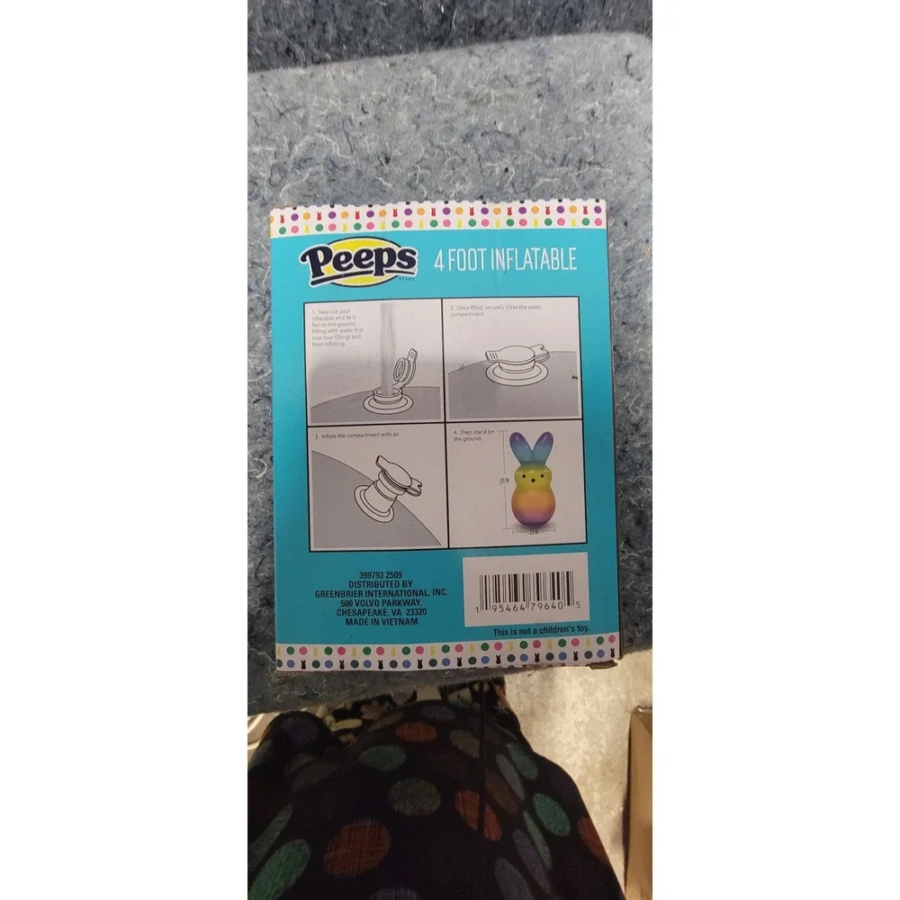 PEEPS 4' Foot Inflatable Rainbow Yard Easter Bunny Blow-Up NWT and‎ Sealed
